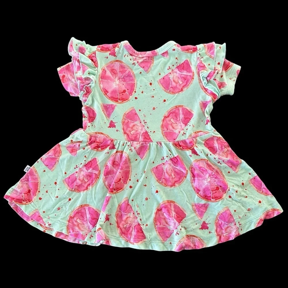 Birdie Bean Baby Girls 12-18 months Bamboo Green Citrus Ruffle Dress Top Stretch